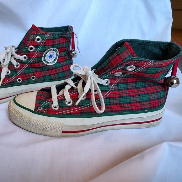 Converse Chuck Taylors Christmas Plaid High Tops with Jingle Bells from the 90s! - Picture 1 of 6